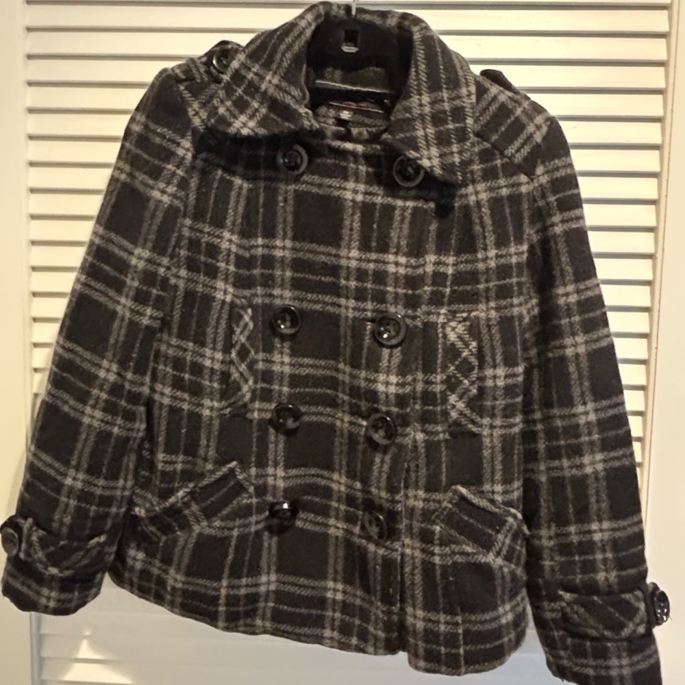 Giacca Double Breasted Pea Coat Black Wool Blend Fabric